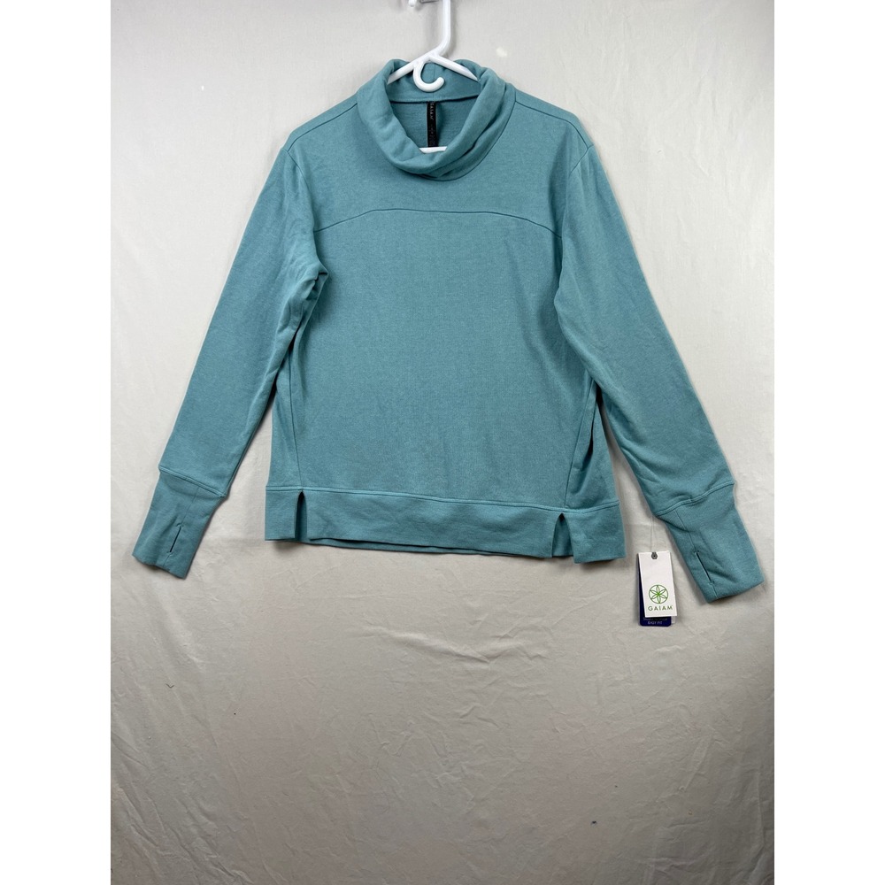 Gaiam Clarity Pullover Women Large Cameo Blue Cowl Neck Thumbhole GKW184TL04014